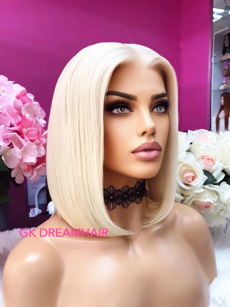 Wig – Signature Russian Blonde 12″ Long Deep Part Straight Bob Wig - Image 2